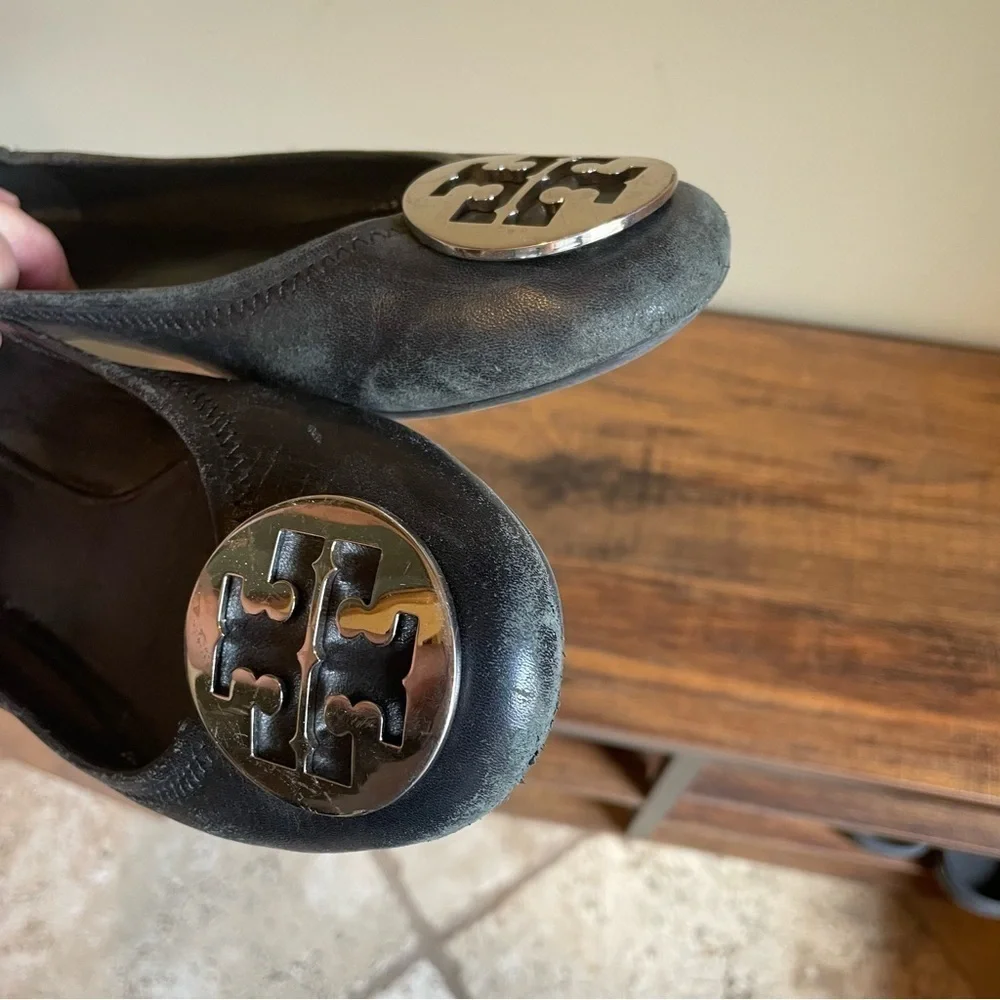 TORY BURCH Minnie Travel leather Ballet flats metal logo size 8